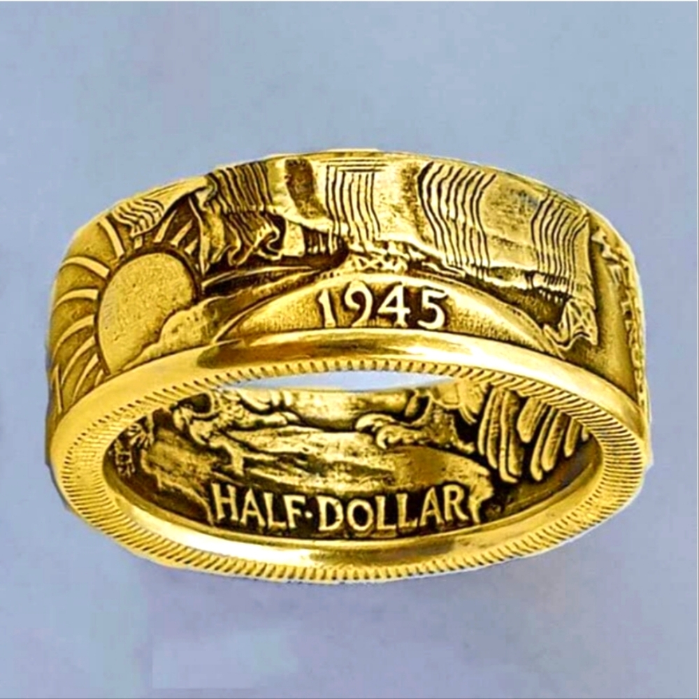 New 1945 Half Dollar Gold Coin Ring.